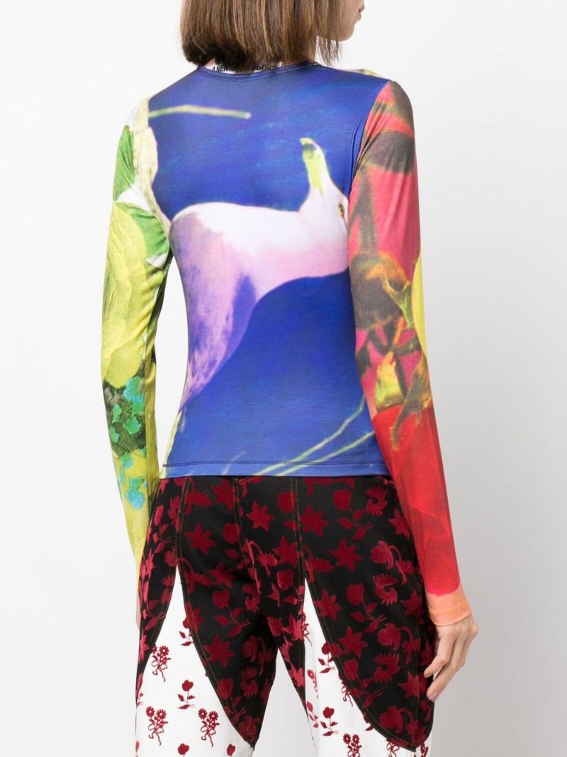 Blue Sideways Seagull Print Long Sleeve T-shirt