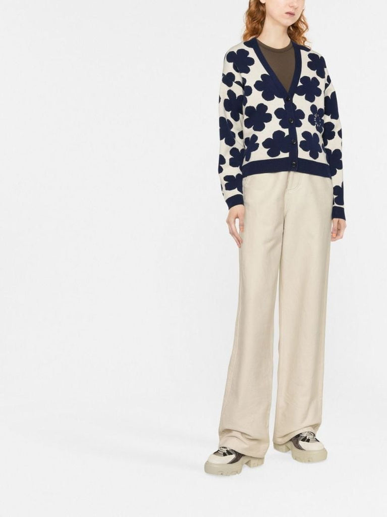 White Hana Dots Floral Jacquard Cardigan