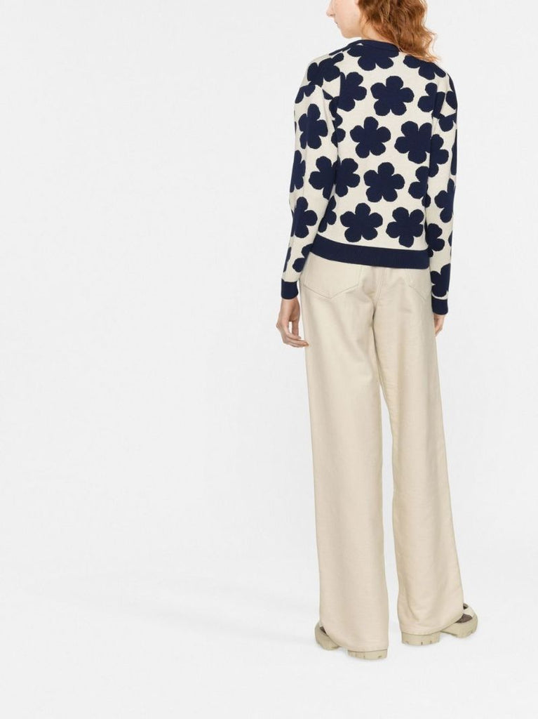White Hana Dots Floral Jacquard Cardigan