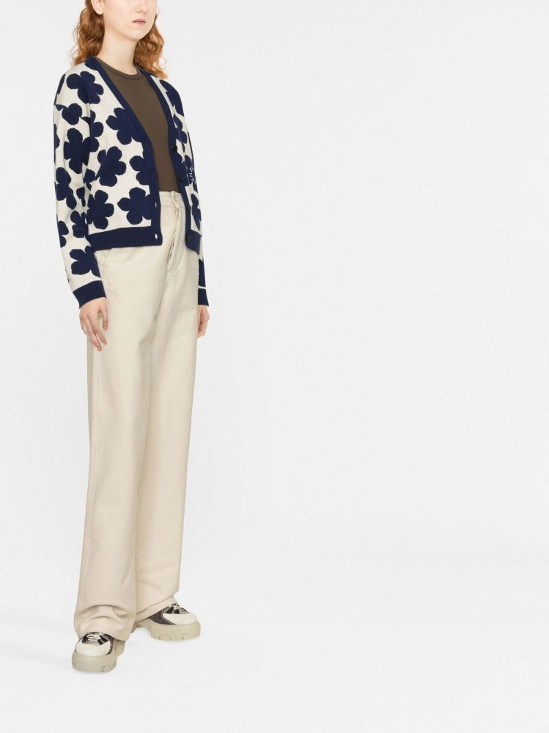 White Hana Dots Floral Jacquard Cardigan