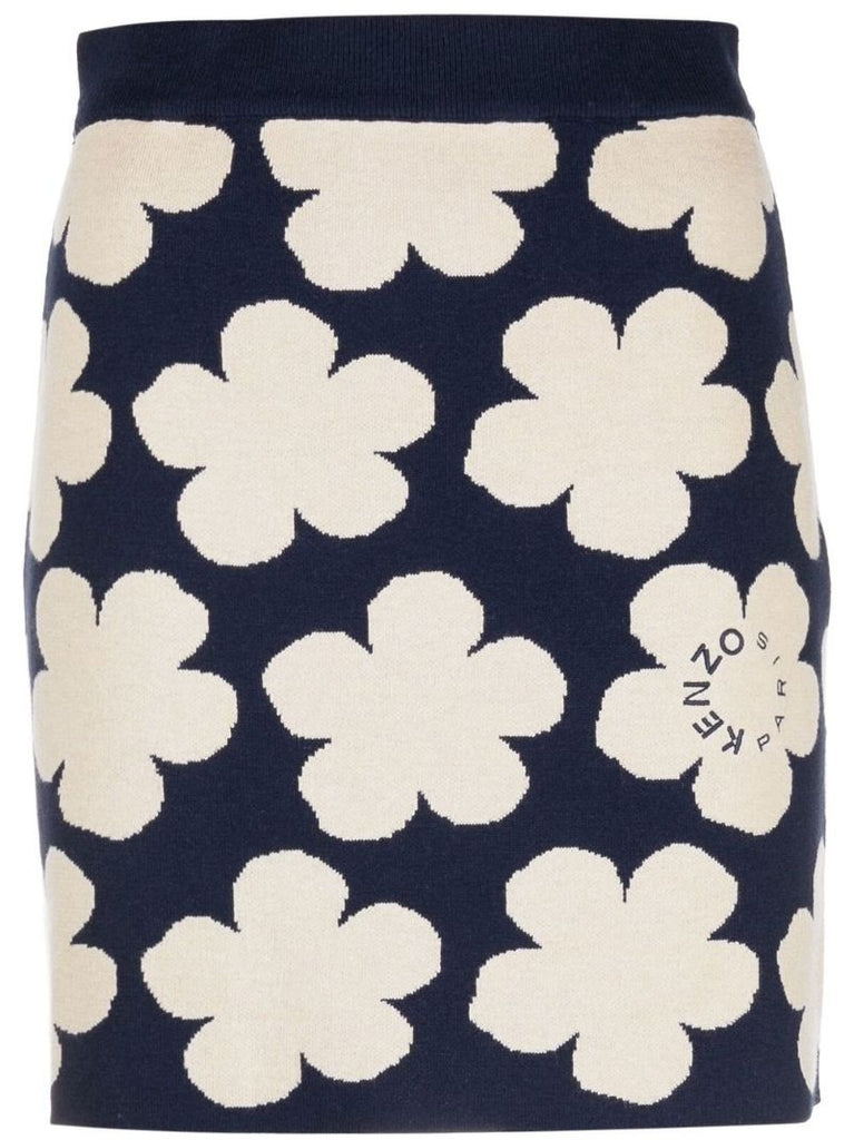Blue Hana Dots Floral Print Mini Skirt