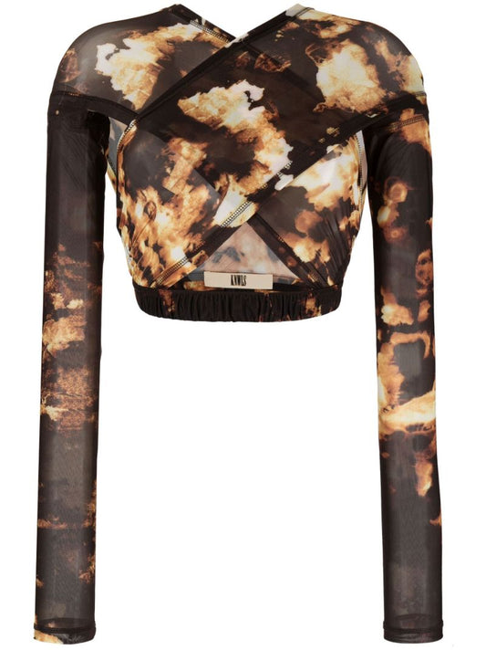 Black Printed Crop Top