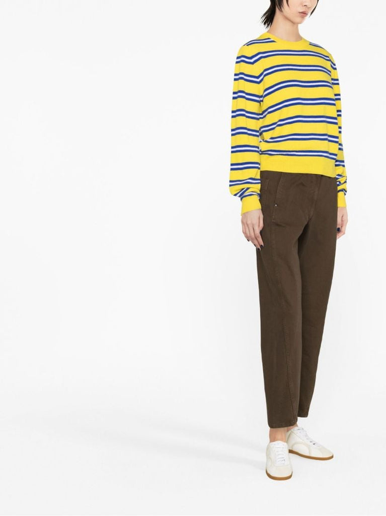 Yellow Striped Stretch Wool Sweater