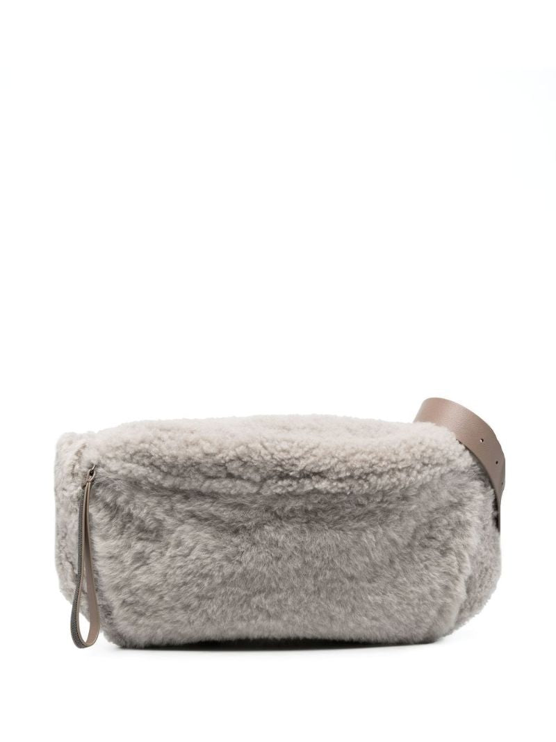 Grey Frosty Shearling Belt Bag