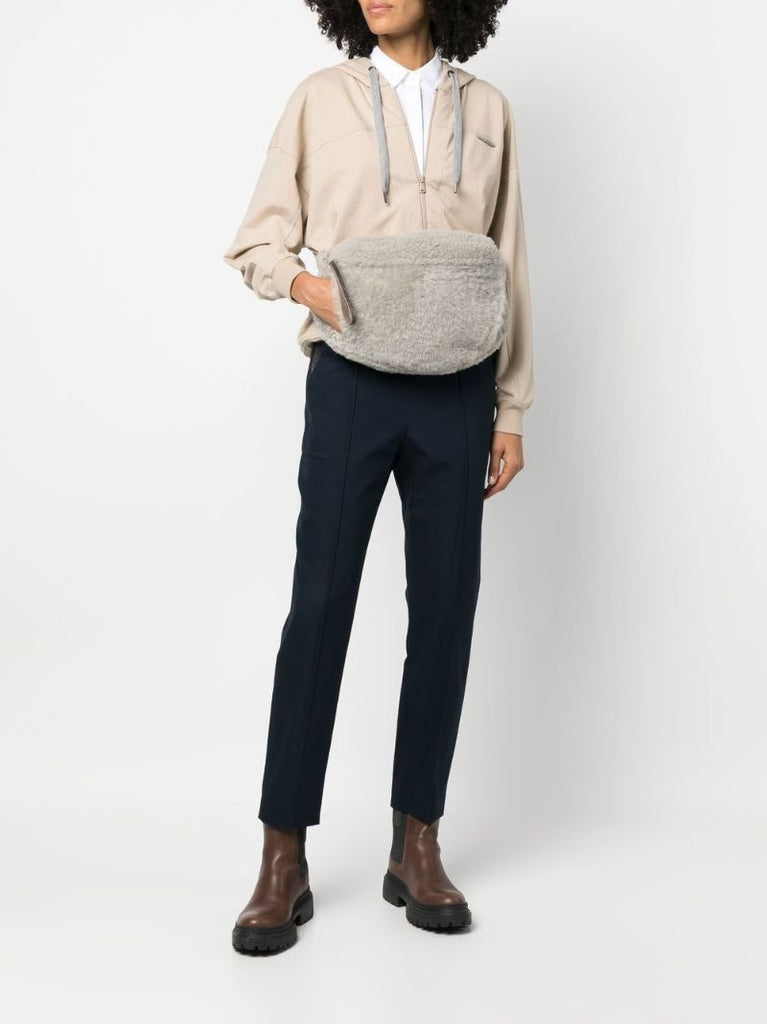 Grey Frosty Shearling Belt Bag