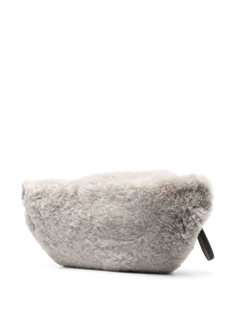 Grey Frosty Shearling Belt Bag