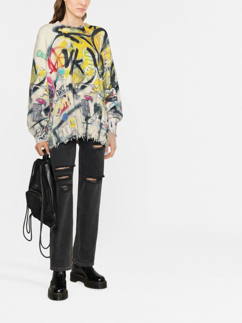 Yellow Graffiti Distressed Sweater