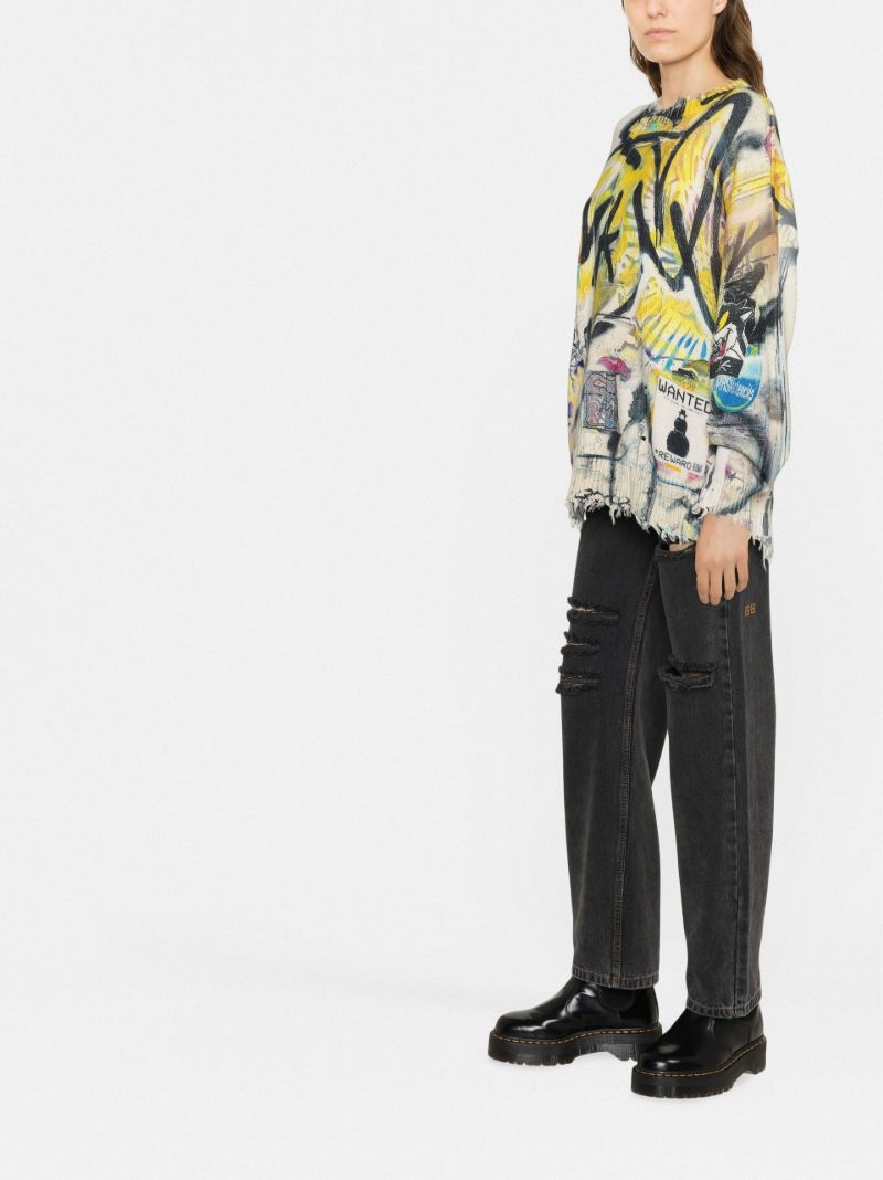 Yellow Graffiti Distressed Sweater