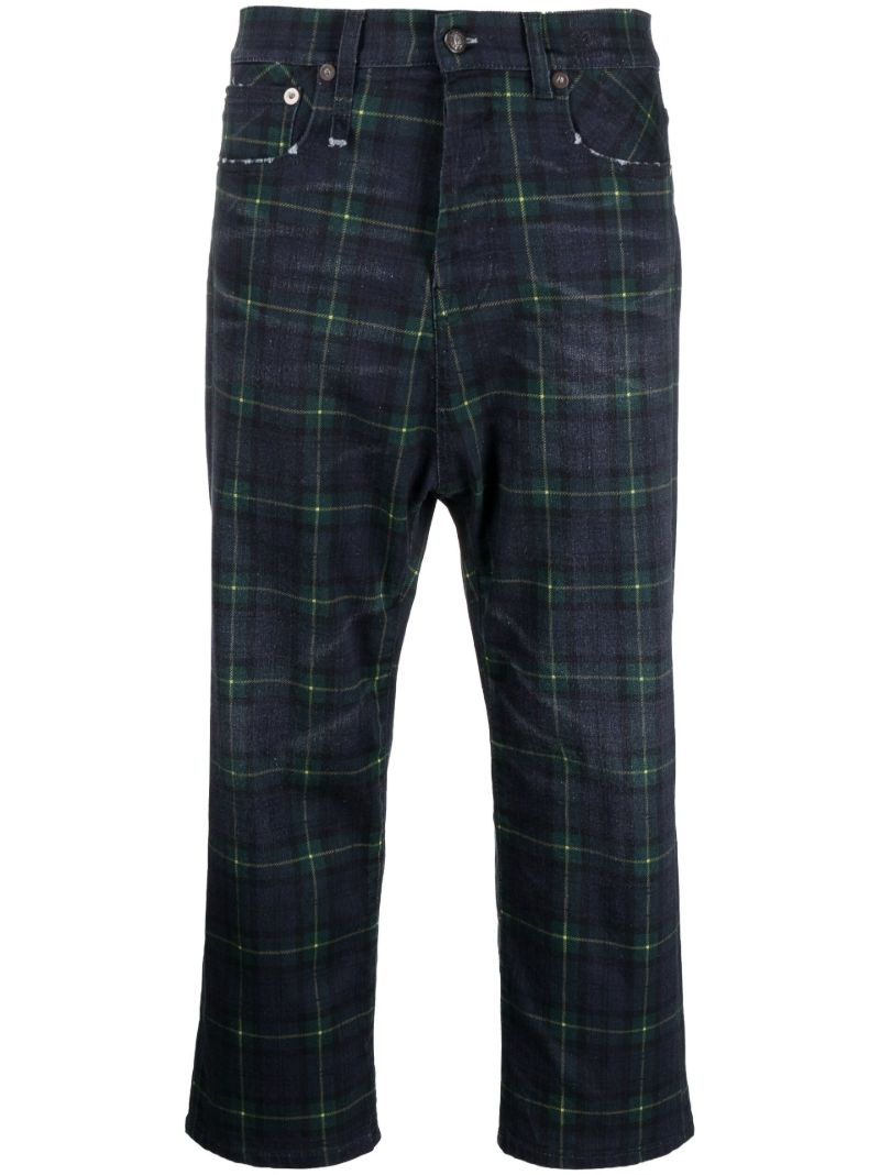 Green Tailored Drop Tartan Print Jeans