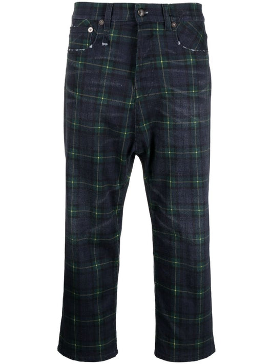 Green Tailored Drop Tartan Print Jeans