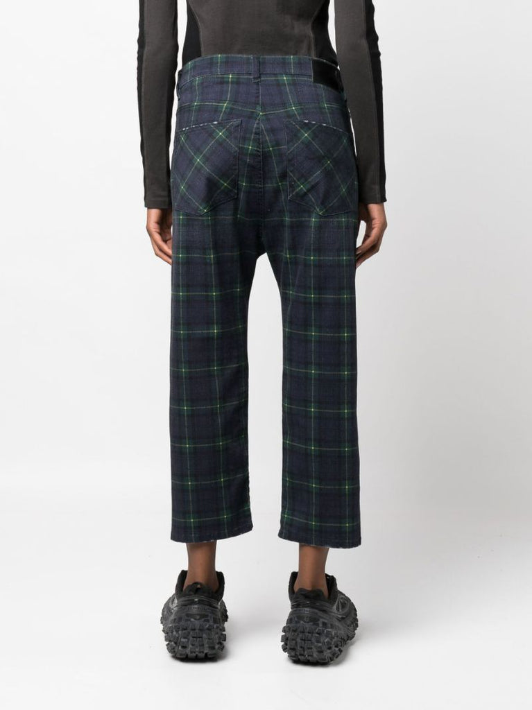 Green Tailored Drop Tartan Print Jeans