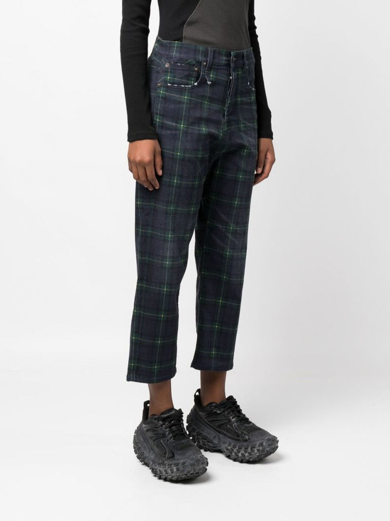 Green Tailored Drop Tartan Print Jeans