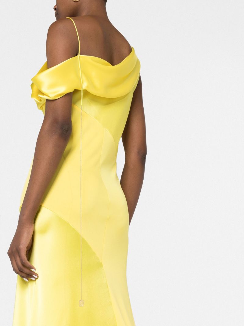 Yellow Asymmetric Draped Midi Dress