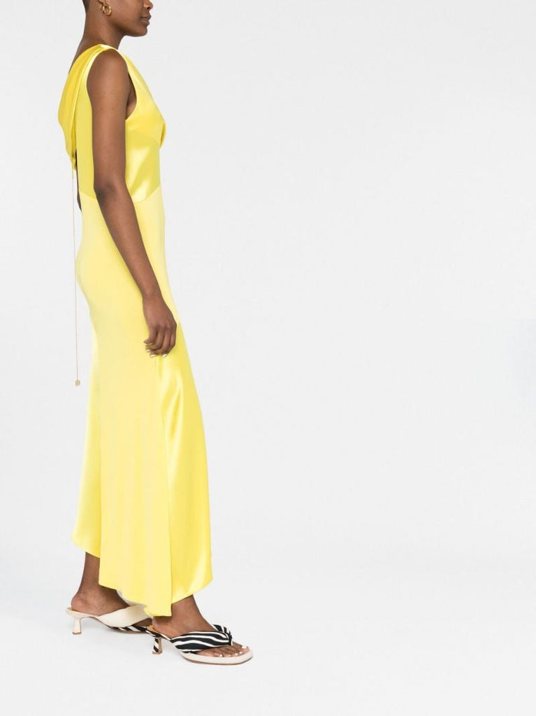 Yellow Asymmetric Draped Midi Dress