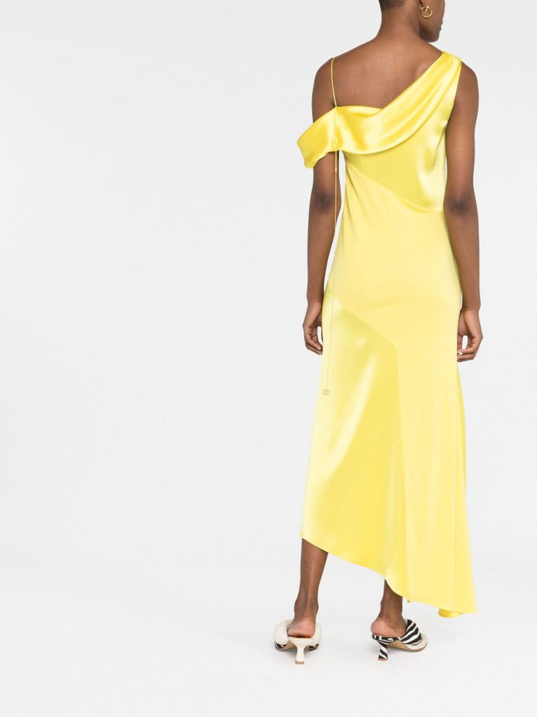 Yellow Asymmetric Draped Midi Dress