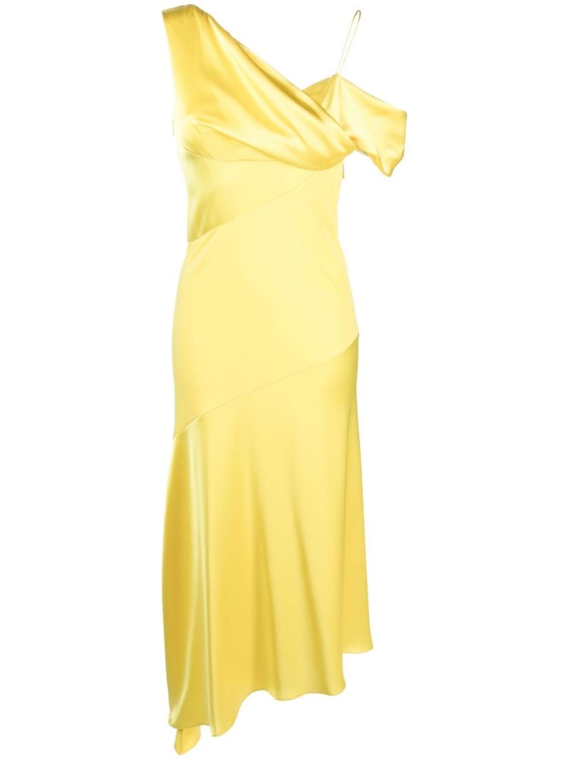Yellow Asymmetric Draped Midi Dress
