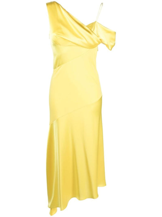 Yellow Asymmetric Draped Midi Dress