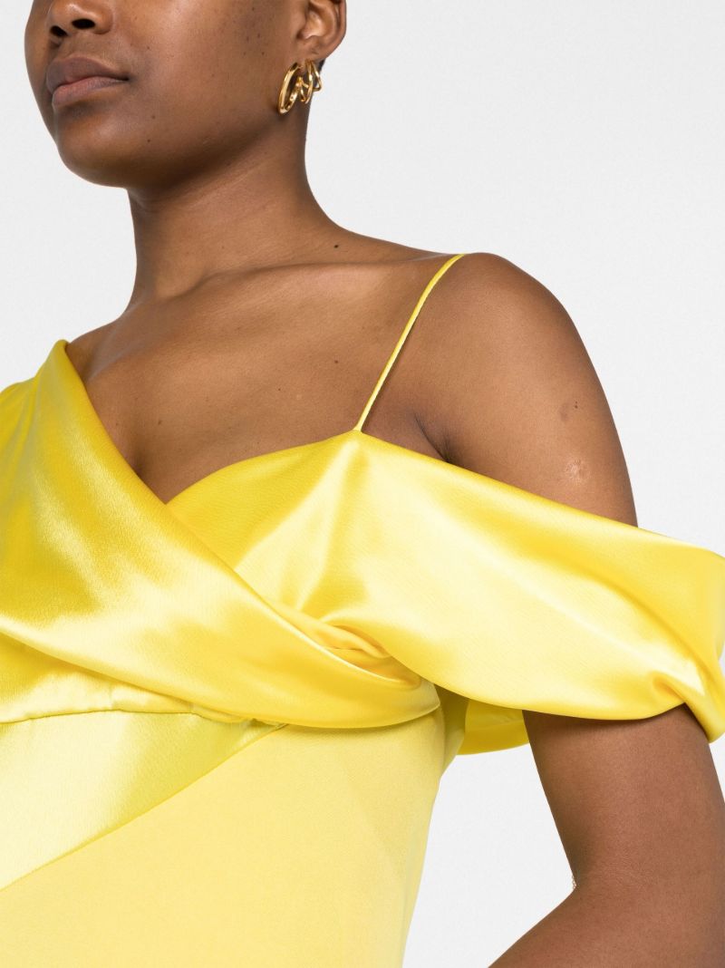 Yellow Asymmetric Draped Midi Dress