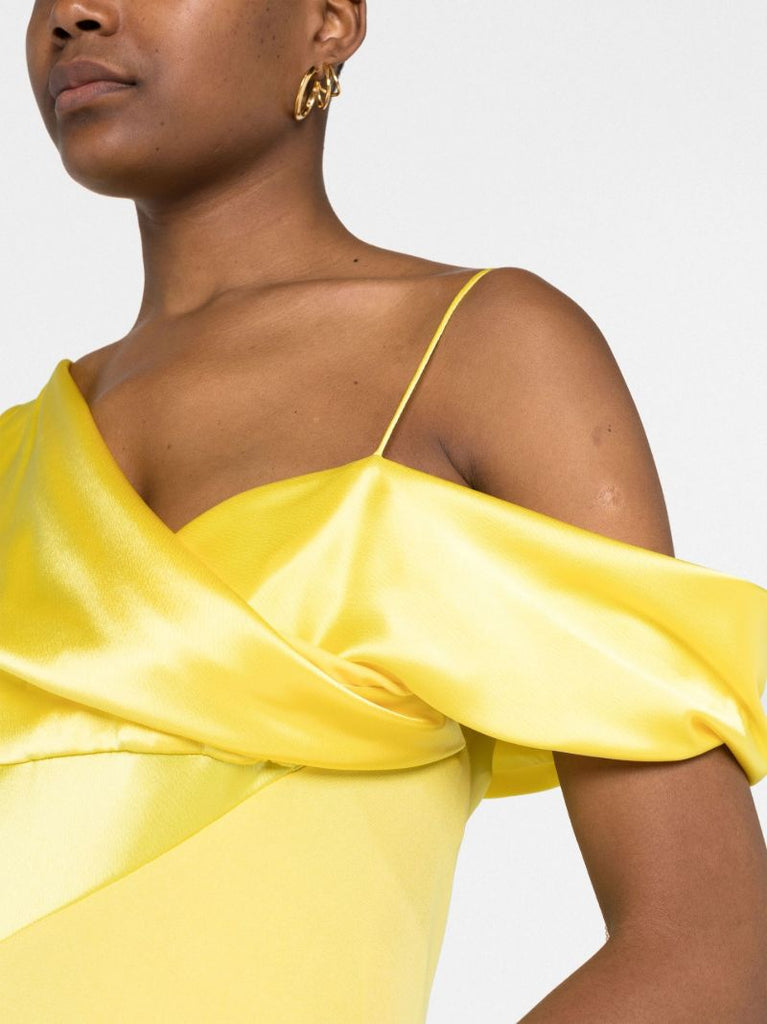 Yellow Asymmetric Draped Midi Dress