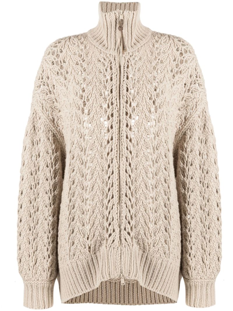 Neutral Zip-up Crochet Cardigan
