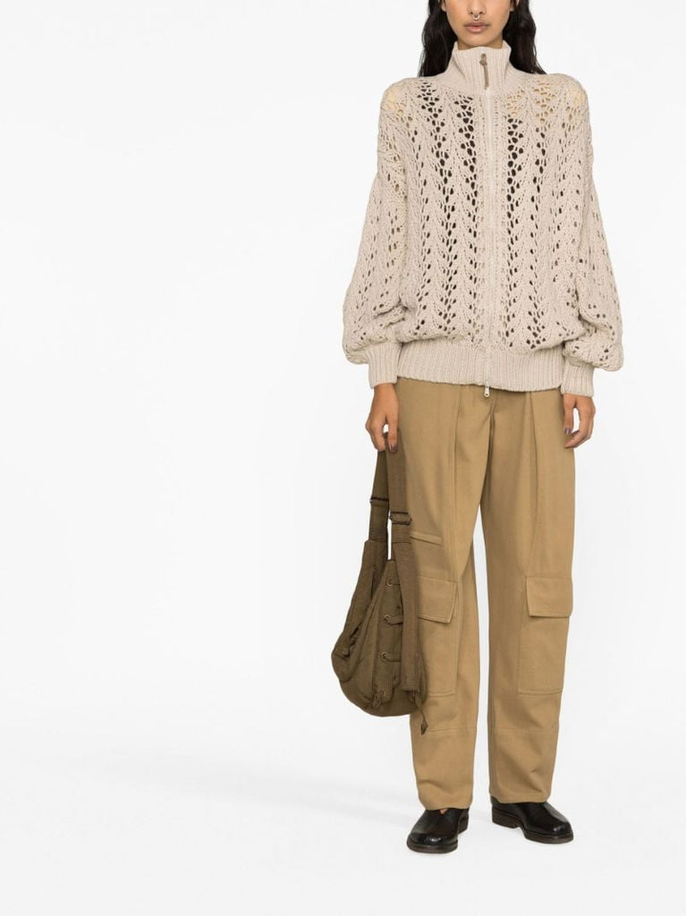 Neutral Zip-up Crochet Cardigan