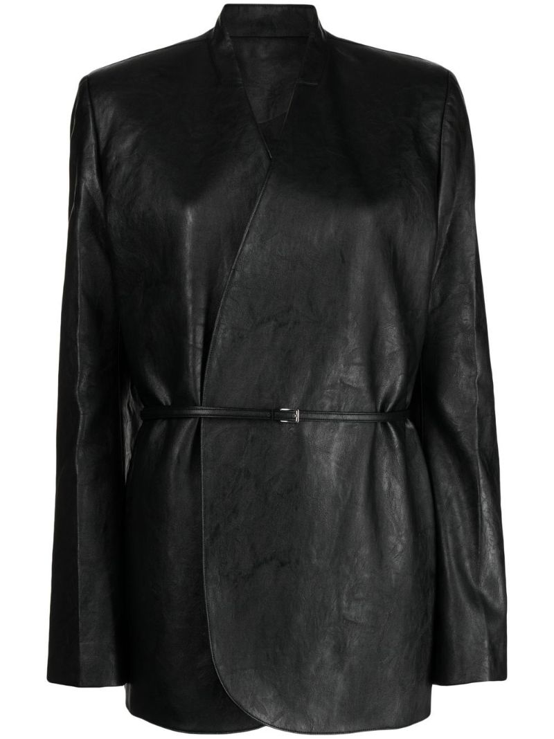 Black Faux Leather Belted Blazer