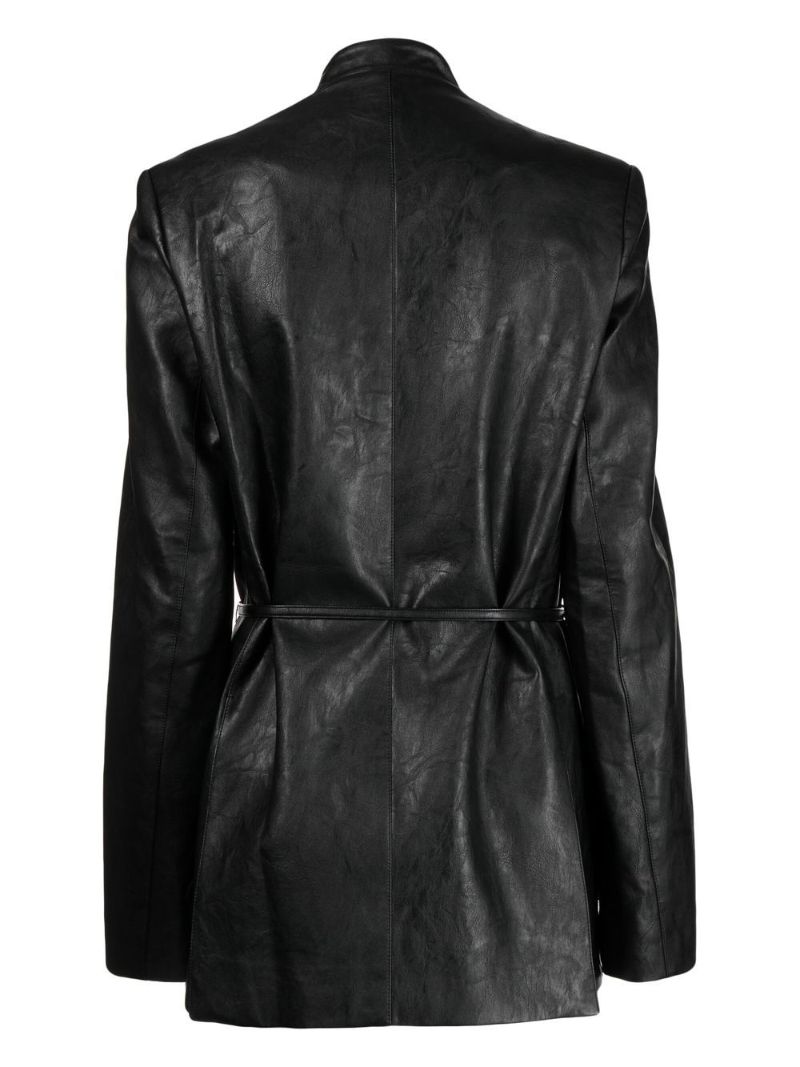 Black Faux Leather Belted Blazer