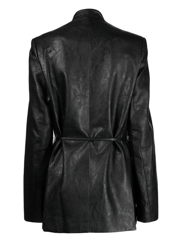 Black Faux Leather Belted Blazer