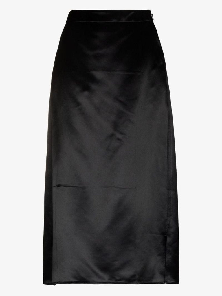 Black Creased Midi Skirt