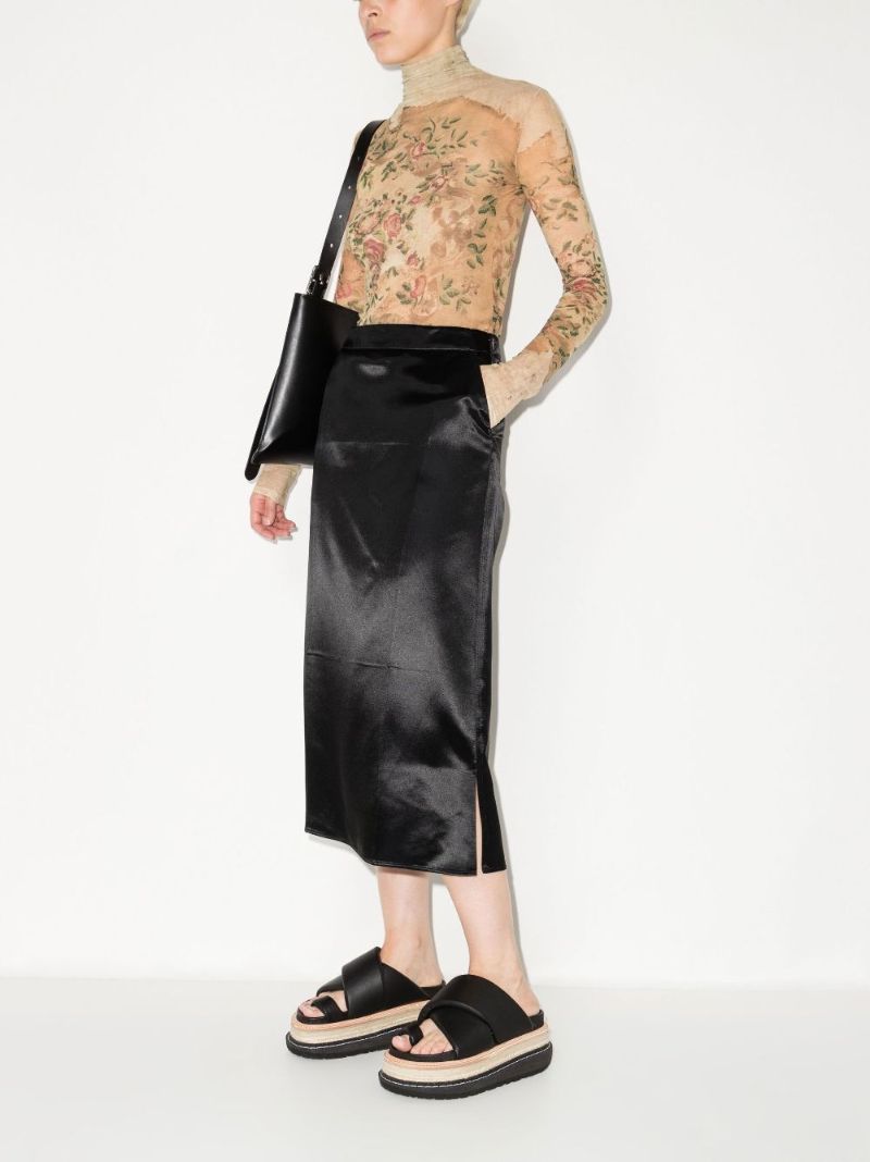 Black Creased Midi Skirt