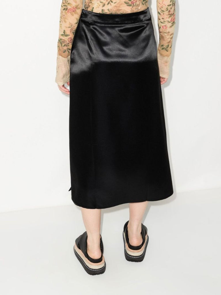 Black Creased Midi Skirt