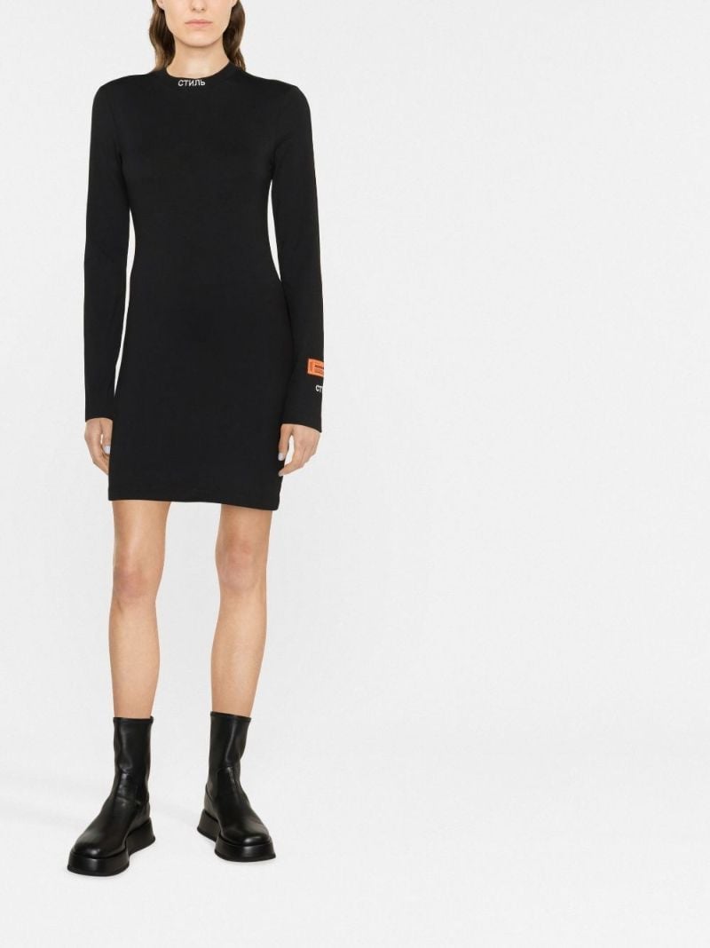 Black Logo Patch Long Sleeved Mini Dress