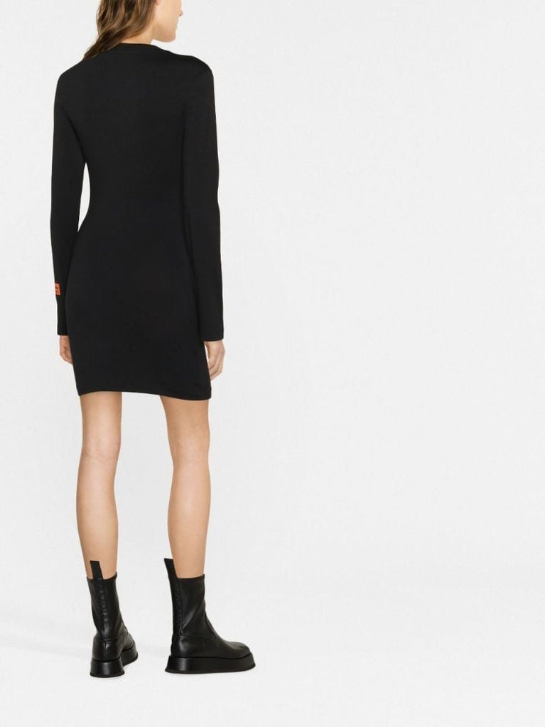 Black Logo Patch Long Sleeved Mini Dress