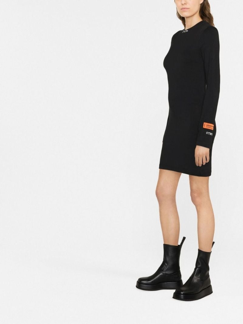 Black Logo Patch Long Sleeved Mini Dress
