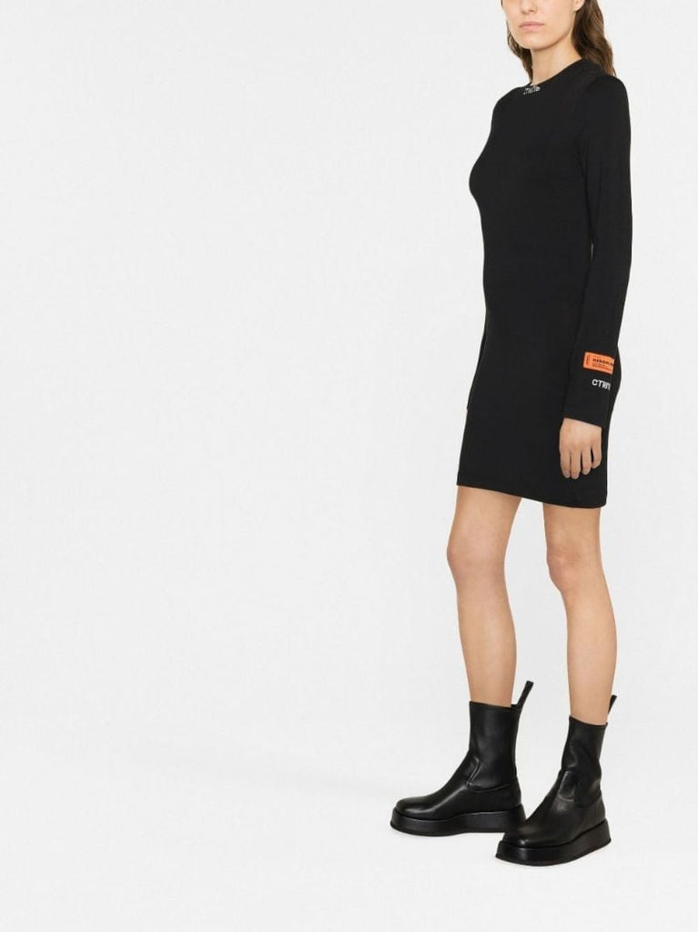 Black Logo Patch Long Sleeved Mini Dress