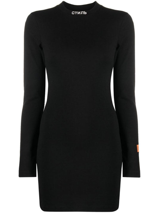 Black Logo Patch Long Sleeved Mini Dress
