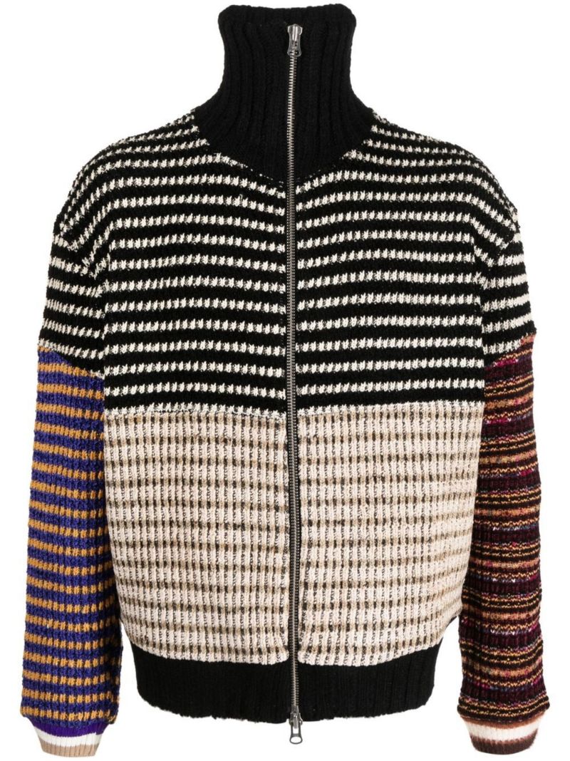 Black Zip-up Striped Cardigan