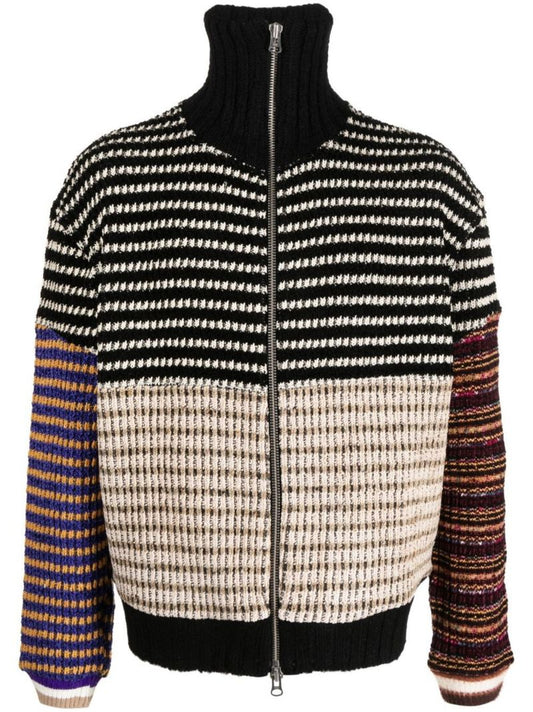 Black Zip-up Striped Cardigan