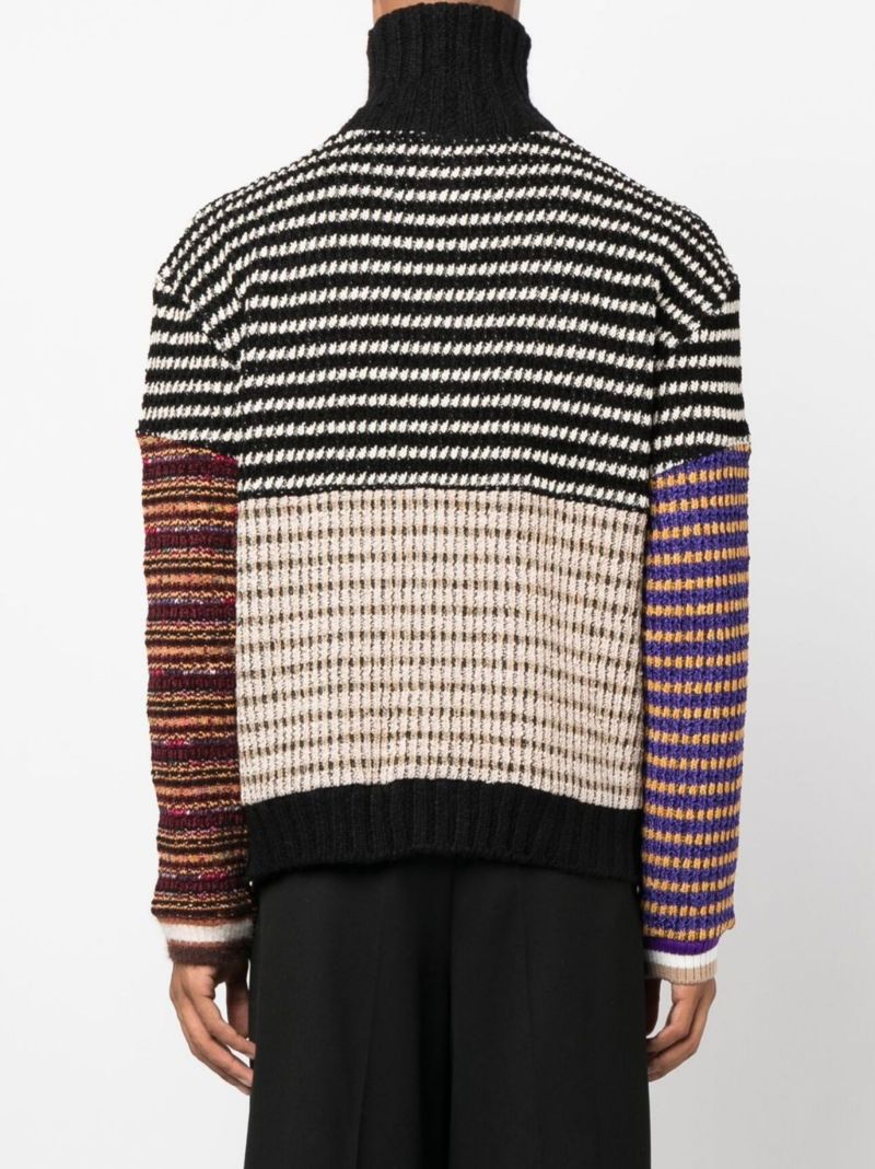 Black Zip-up Striped Cardigan