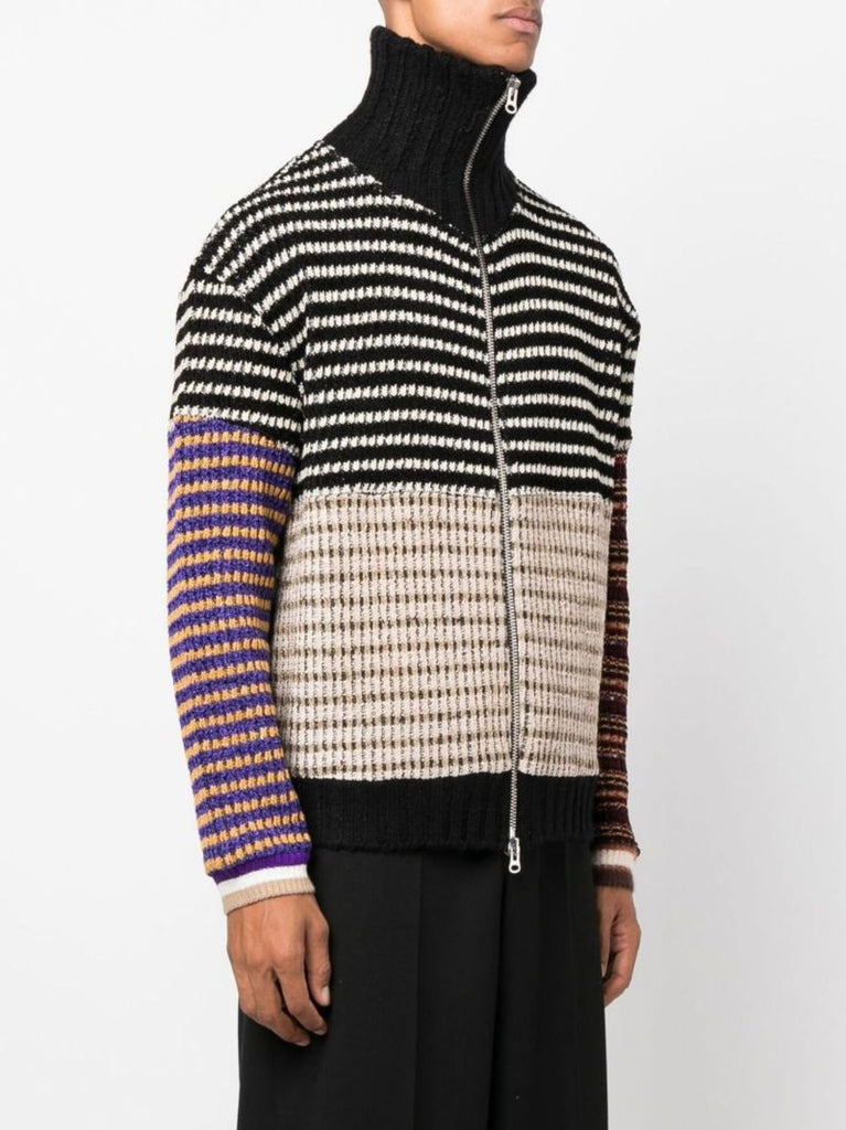 Black Zip-up Striped Cardigan