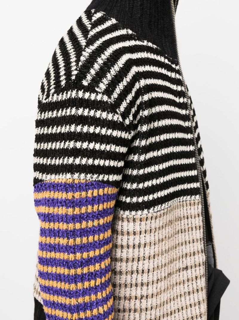 Black Zip-up Striped Cardigan