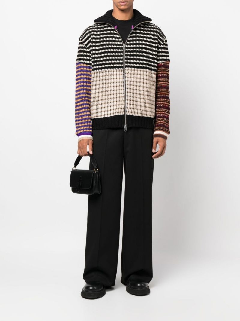 Black Zip-up Striped Cardigan