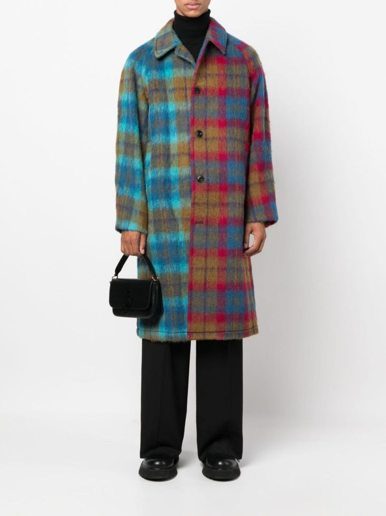 Blue Checked Single-breasted Coat