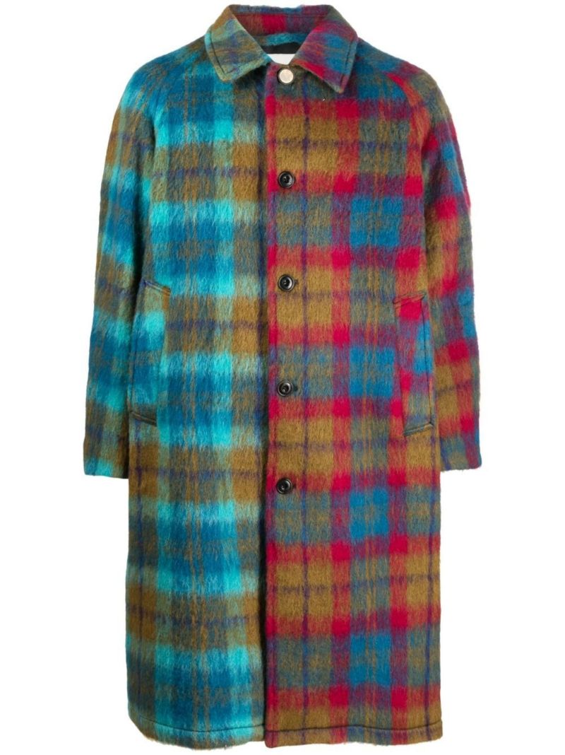 Blue Checked Single-breasted Coat