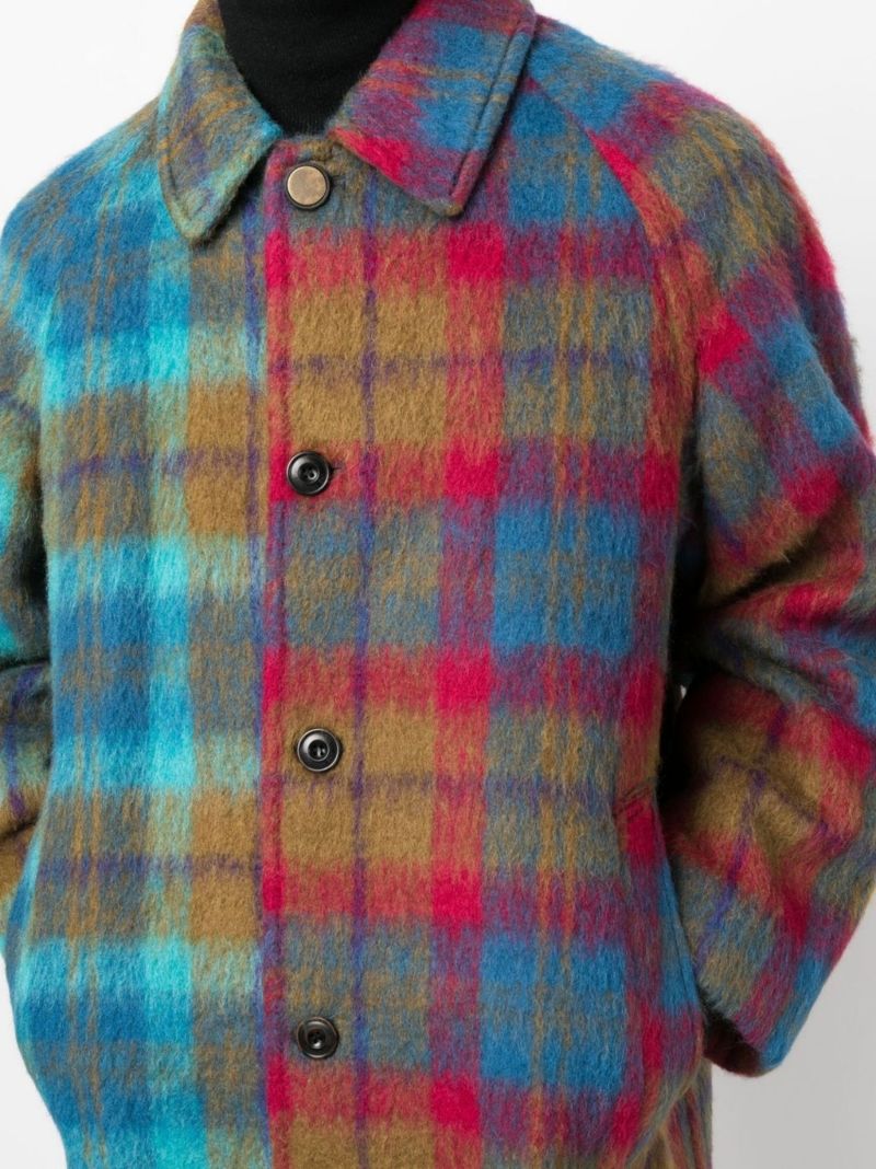 Blue Checked Single-breasted Coat