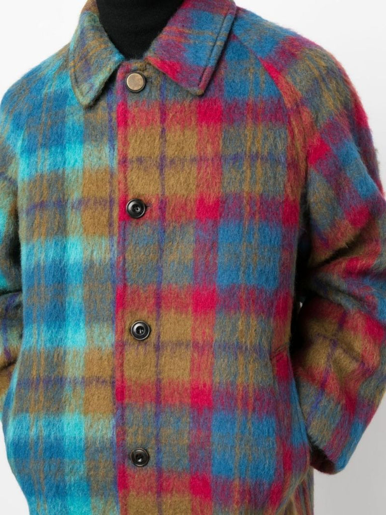 Blue Checked Single-breasted Coat