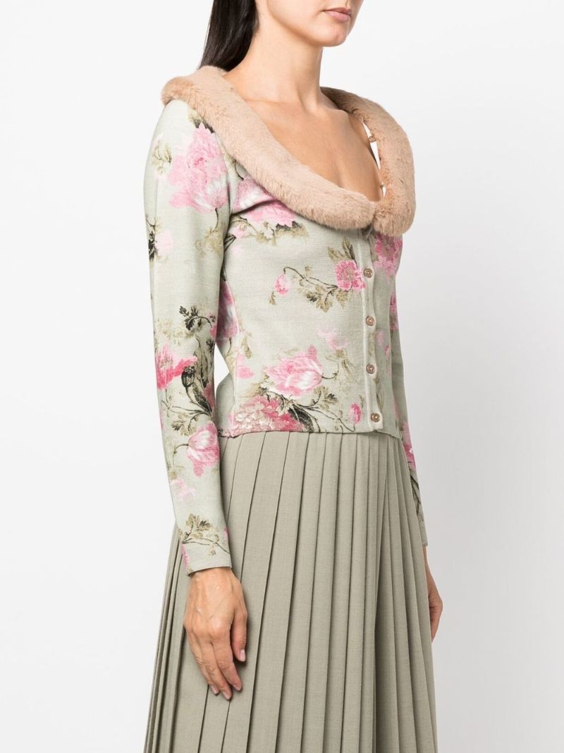 Green Floral Print Cardigan