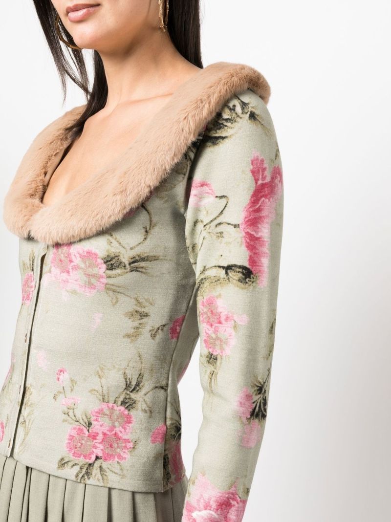 Green Floral Print Cardigan