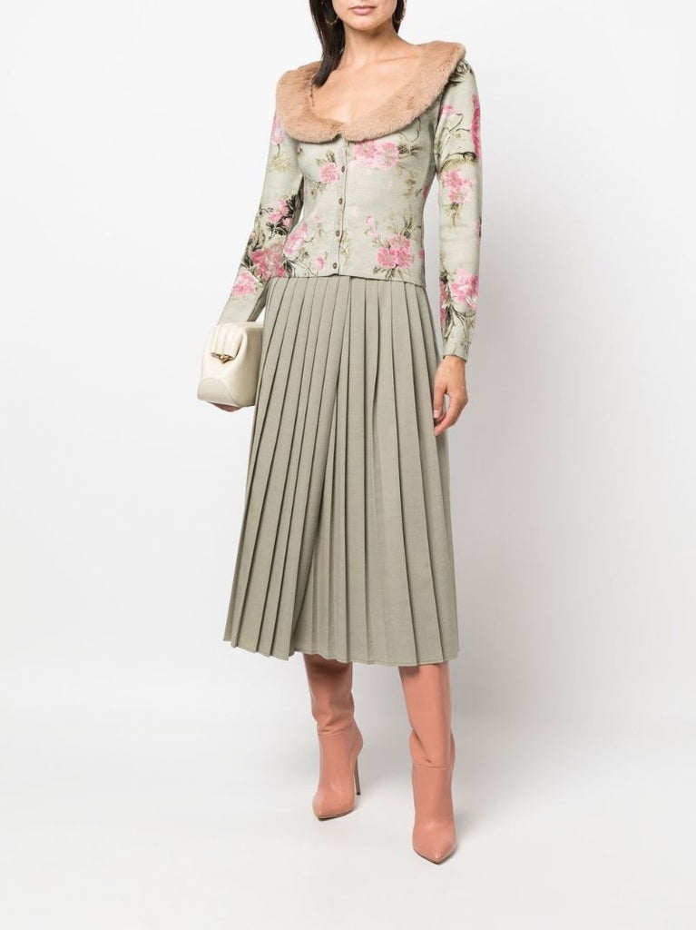 Green Floral Print Cardigan