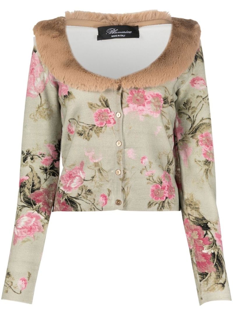 Green Floral Print Cardigan